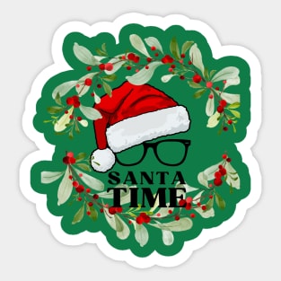 Santa Time (Christmas wreath around hat glasses) Sticker